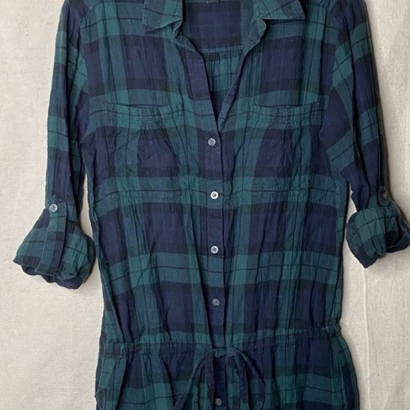 Vintage Flannel Plaid Check Tunic Dress Button Shirt Belt Cabin Cottage Coastal - Picture 8 of 8